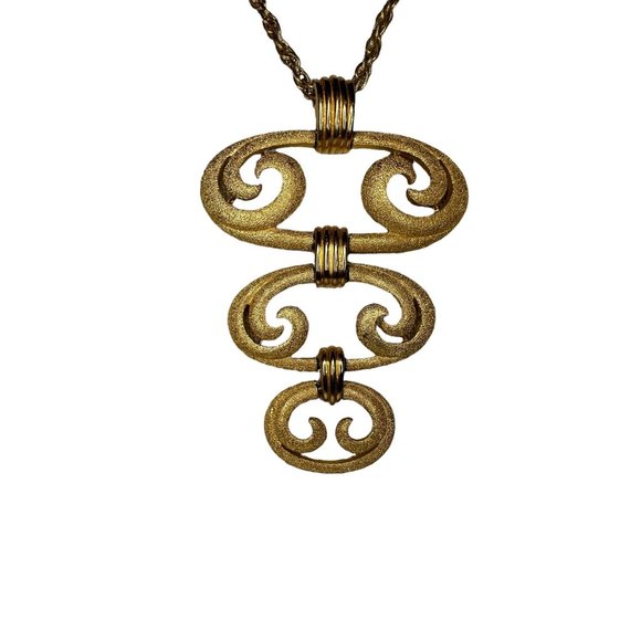 Vintage Designer Articulated 3 Tiered Gold Tone Pendant and Necklace - Baroque S - Picture 6 of 6